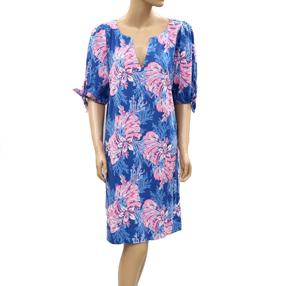 Lilly Pulitzer Cath Tunic Mini Dress Printed Cotton Beach Resort Blue XL 287847